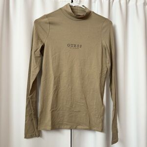 NWT Guess Beige Khaki Mock Neck Long Sleeve T-Shirt Size Small
